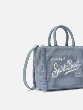 Borsa a mano Vanity Mini Corduroy in velluto a coste e faux suede azzurro polvere