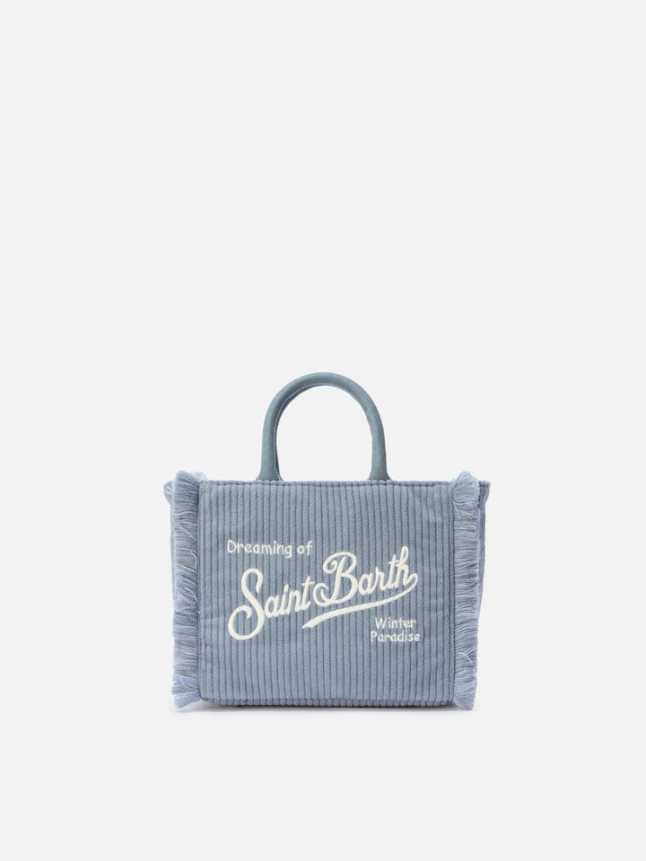 Vanity Mini Corduroy Handbag in powder blue corduroy velvet and faux suede