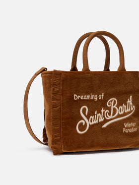 Vanity Mini-Samthandtasche aus braunem Samt und Wildlederimitat