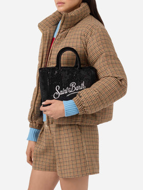 Borsa a mano Vanity Mini Velvet in velluto e paillettes nero