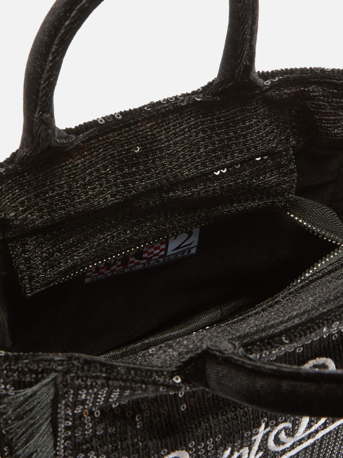 Borsa a mano Vanity Mini Velvet in velluto e paillettes nero