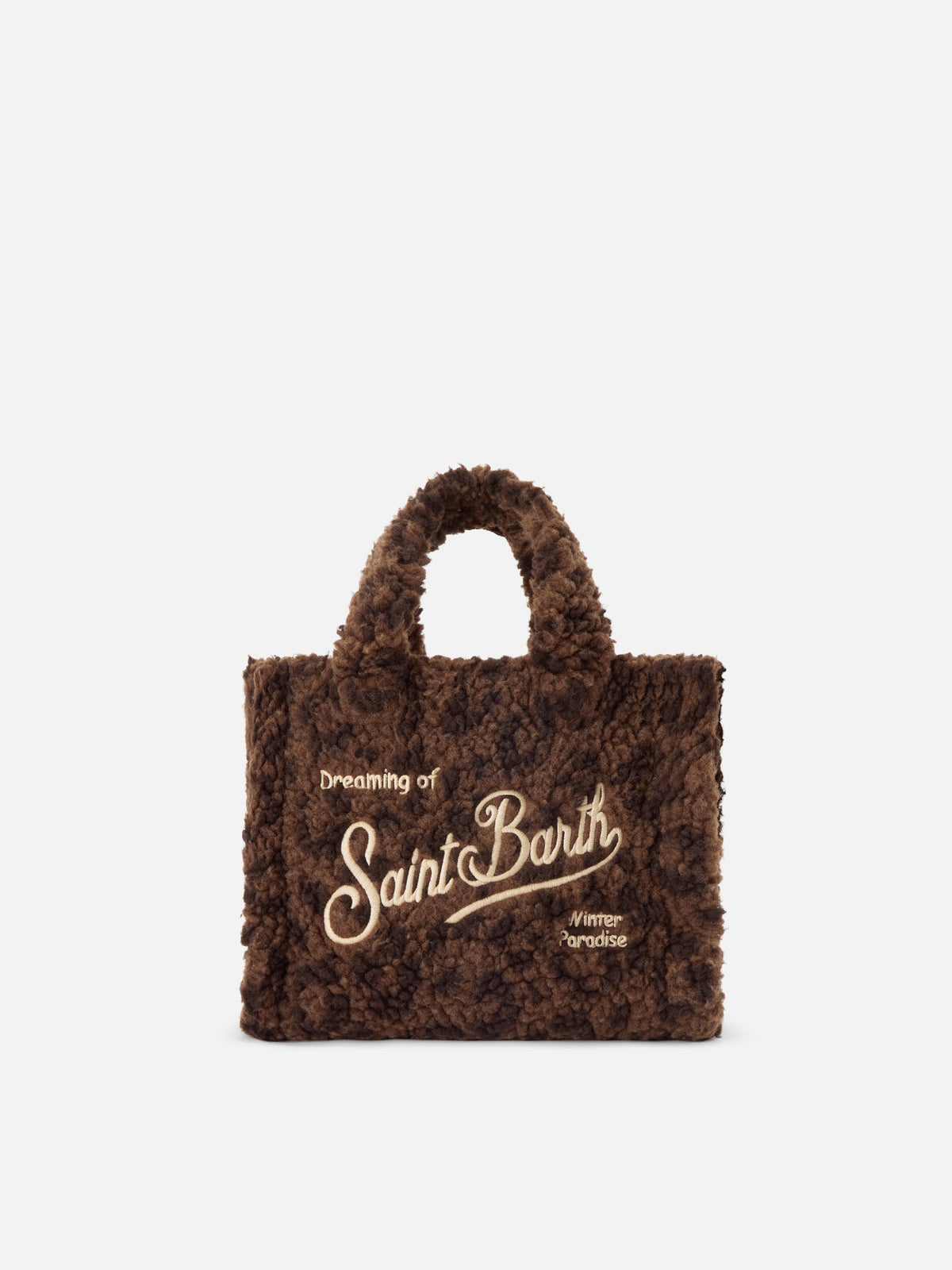 Mini Vanity bag marron en tissu teddy avec imprimé léopard 