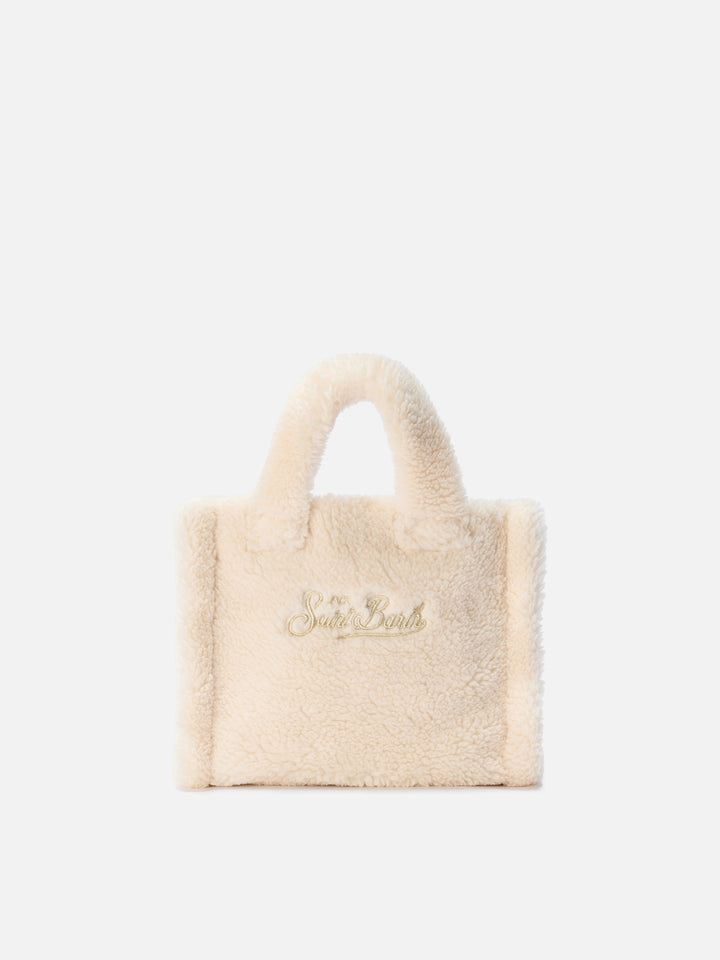 Vanity Mini Teddy Handbag in white sherpa