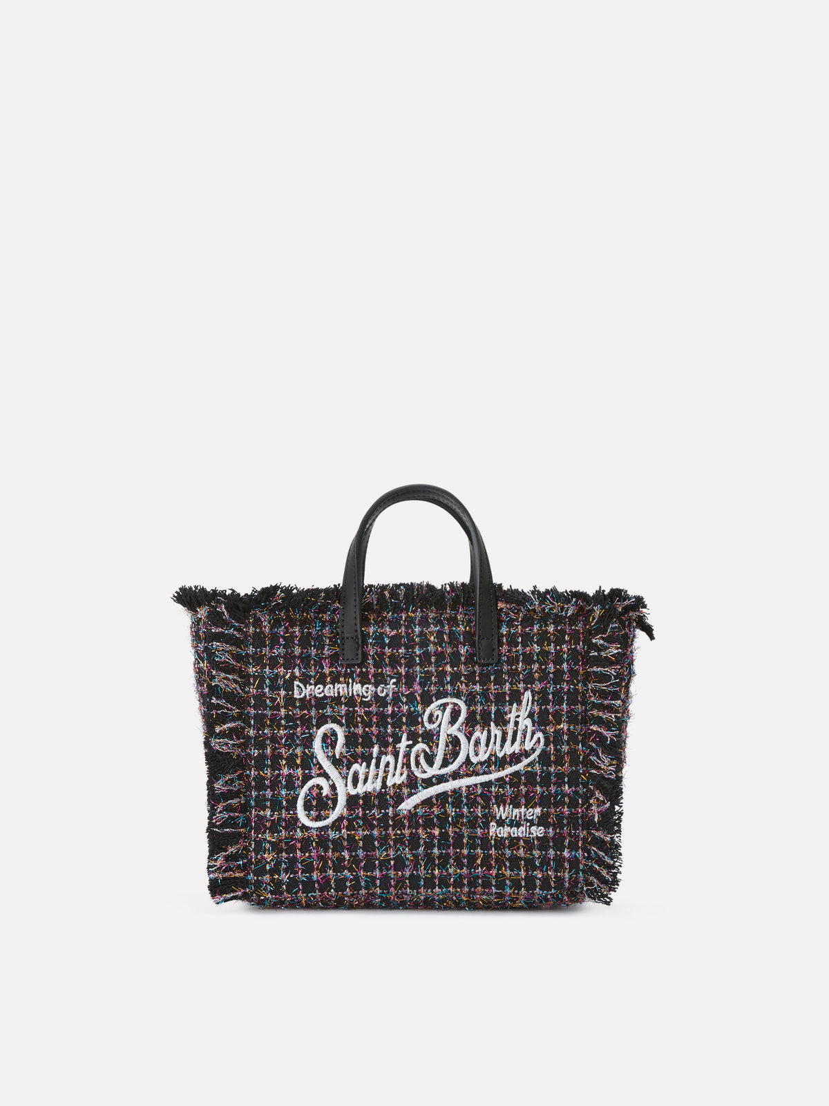 Mini Vanity bag negra de tweed con glossy finish 