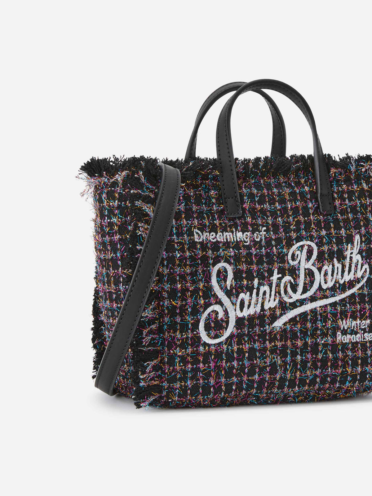 Mini Vanity bag negra de tweed con glossy finish 