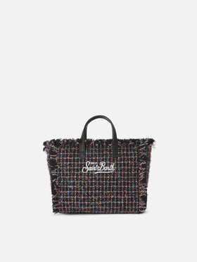 Mini Vanity bag negra de tweed con glossy finish 