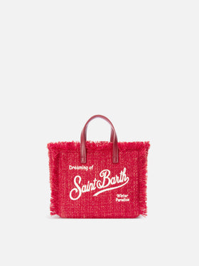 Bolso Mini Vanity rojo en tweed con bordado del logo 