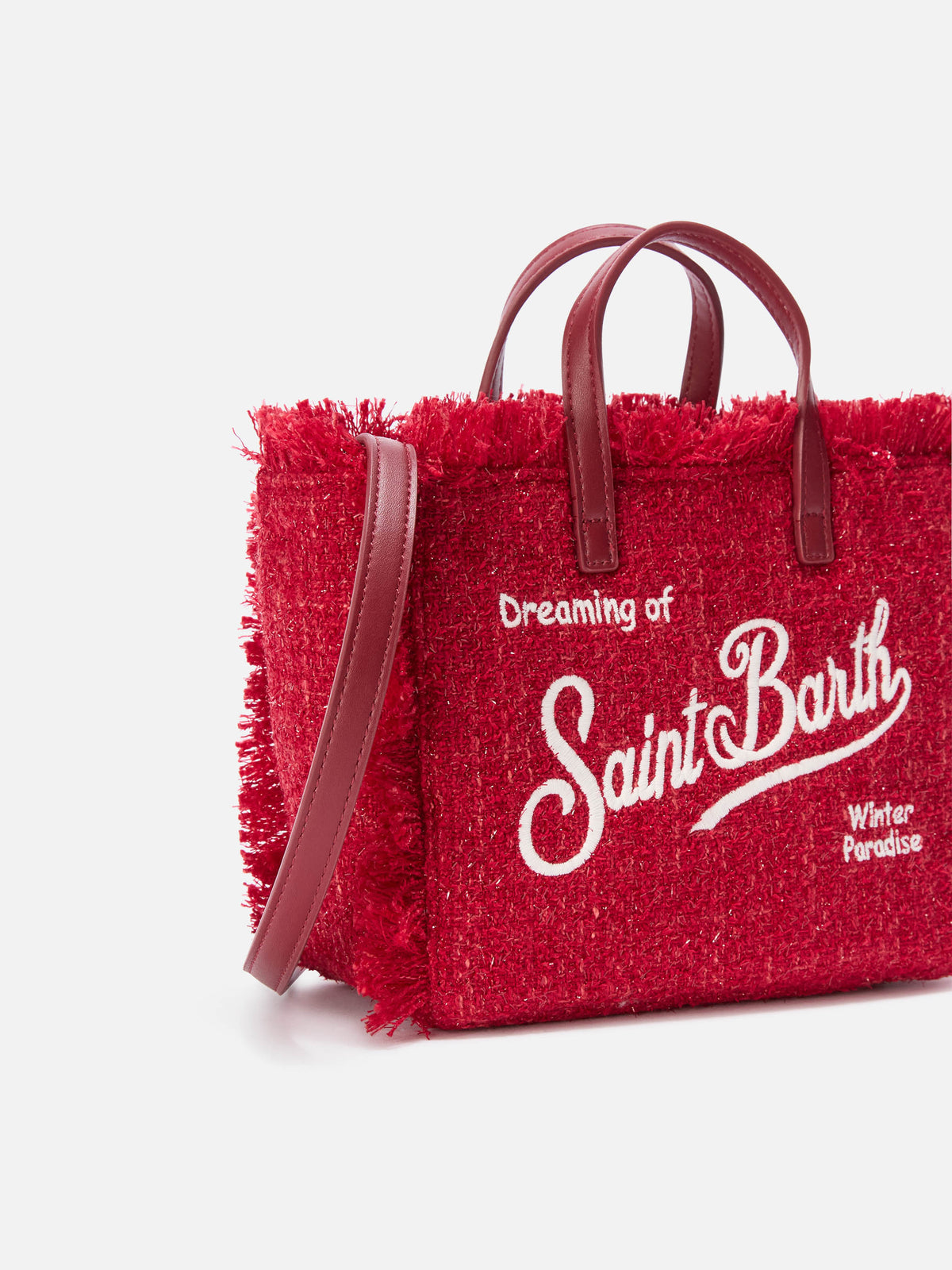 Bolso Mini Vanity rojo en tweed con bordado del logo 