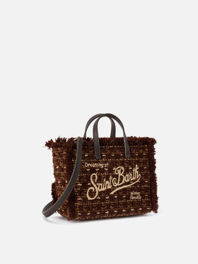 Borsa Mini Vanity marrone in tweed con ricamo logo