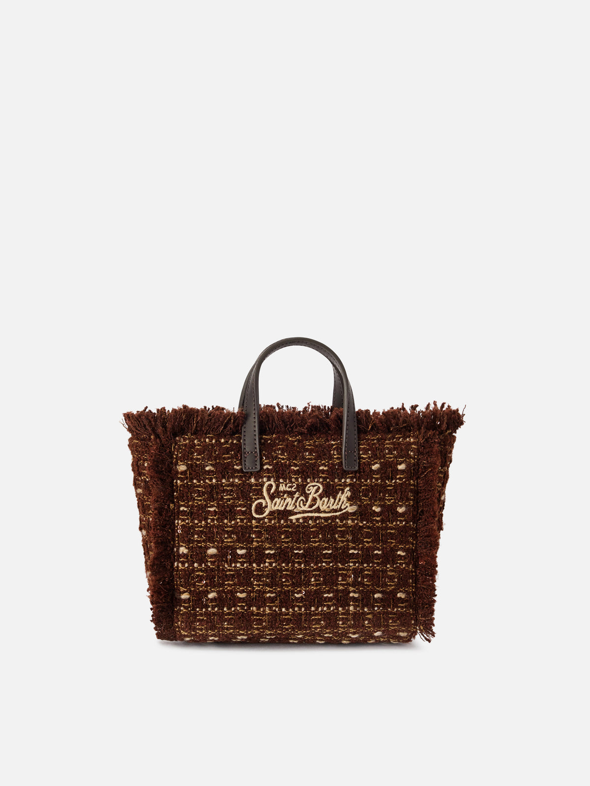 Borsa Mini Vanity marrone in tweed con ricamo logo