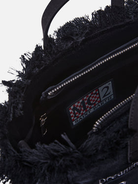 Schwarze Mini-Vanity-Bag aus Samt mit Logostickerei 