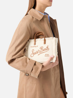 Bolso Mini Vanity de pana color off white con bordado del logo 