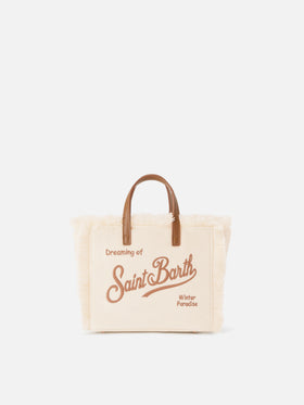 Mini Vanity bag en velours côtelé Off white avec broderie logo 