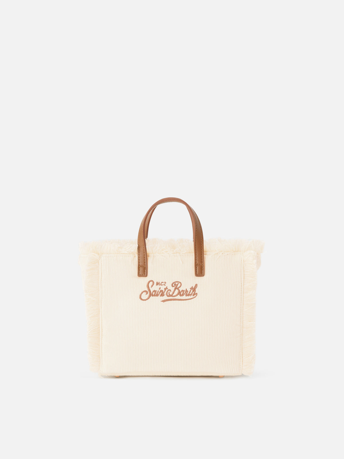 Mini Vanity bag en velours côtelé Off white avec broderie logo 