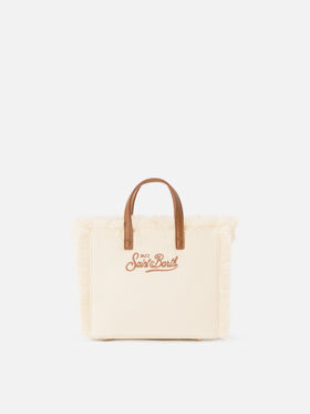 Mini Vanity bag en velours côtelé Off white avec broderie logo 
