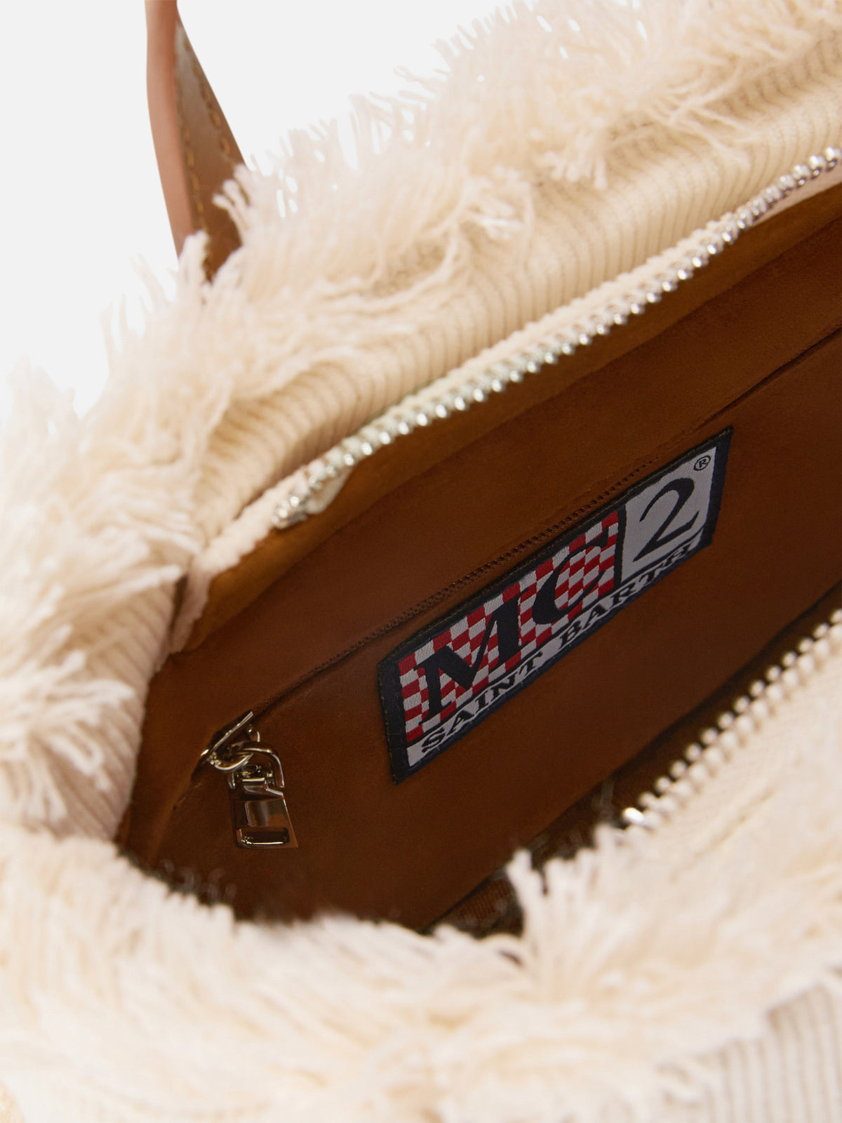 Mini Vanity bag en velours côtelé Off white avec broderie logo 