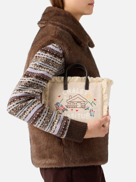 Sac Mini Vanity en feutre beige avec chalet brodé 