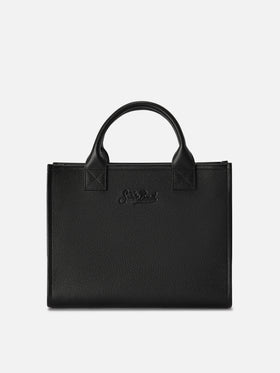 Neceser Vanity Large negro en piel granulada con logo con lettering 