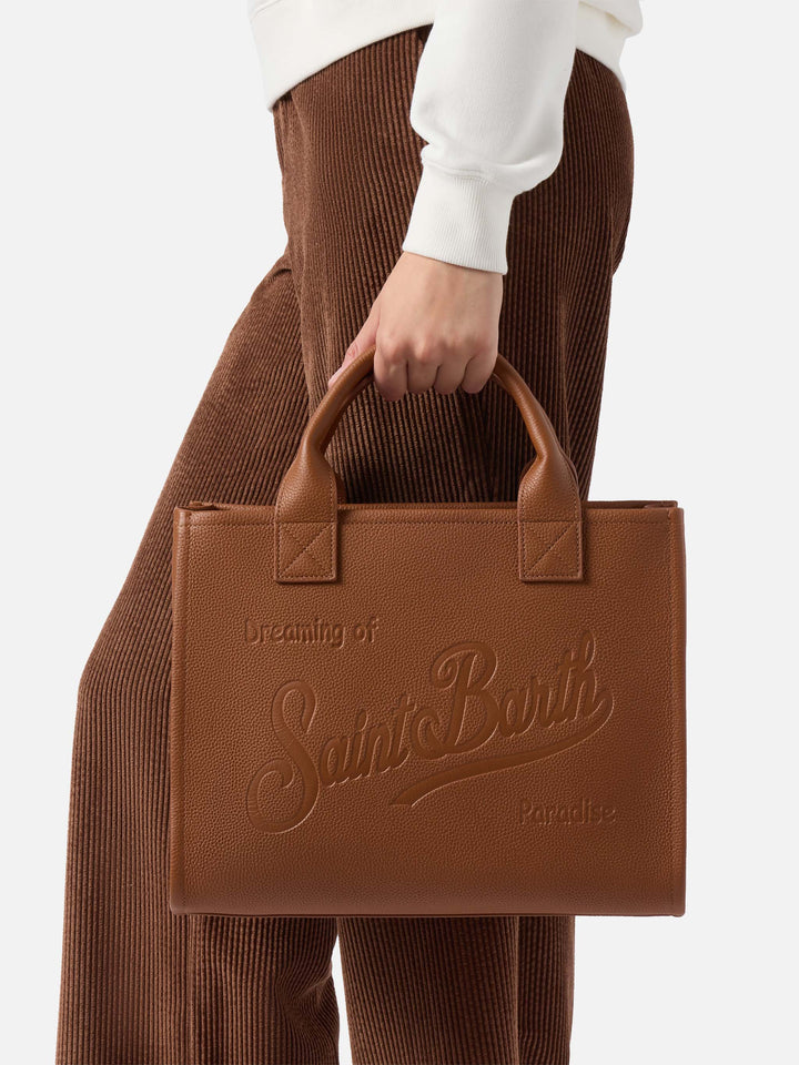 Borsa a spalla Vanity Bag Large in pelle martellata cammello