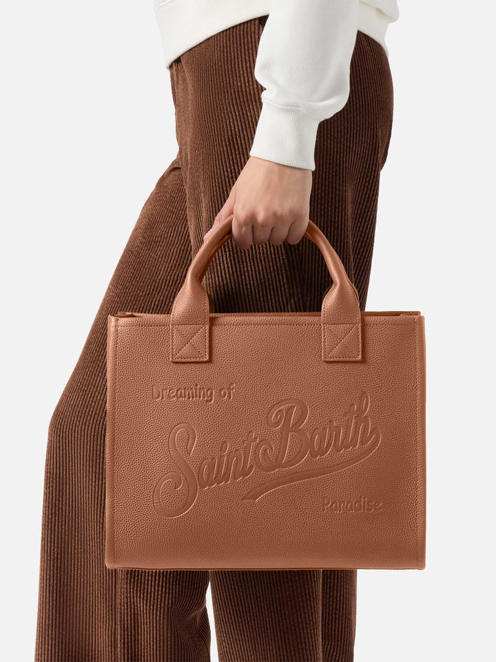 Borsa a spalla Vanity Bag Large in pelle martellata cammello