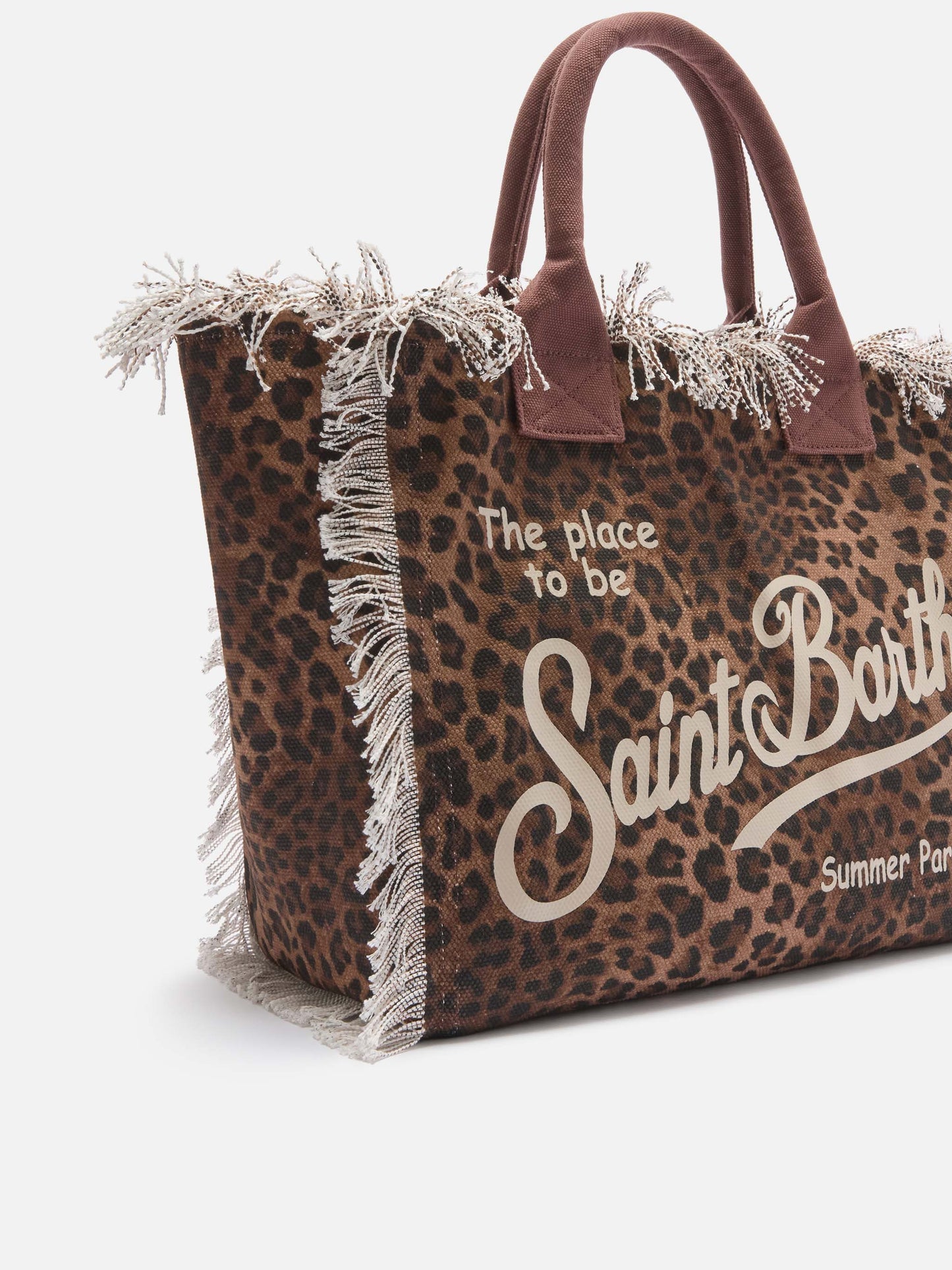 Leopard print canvas Vanity regular bag with fringes
