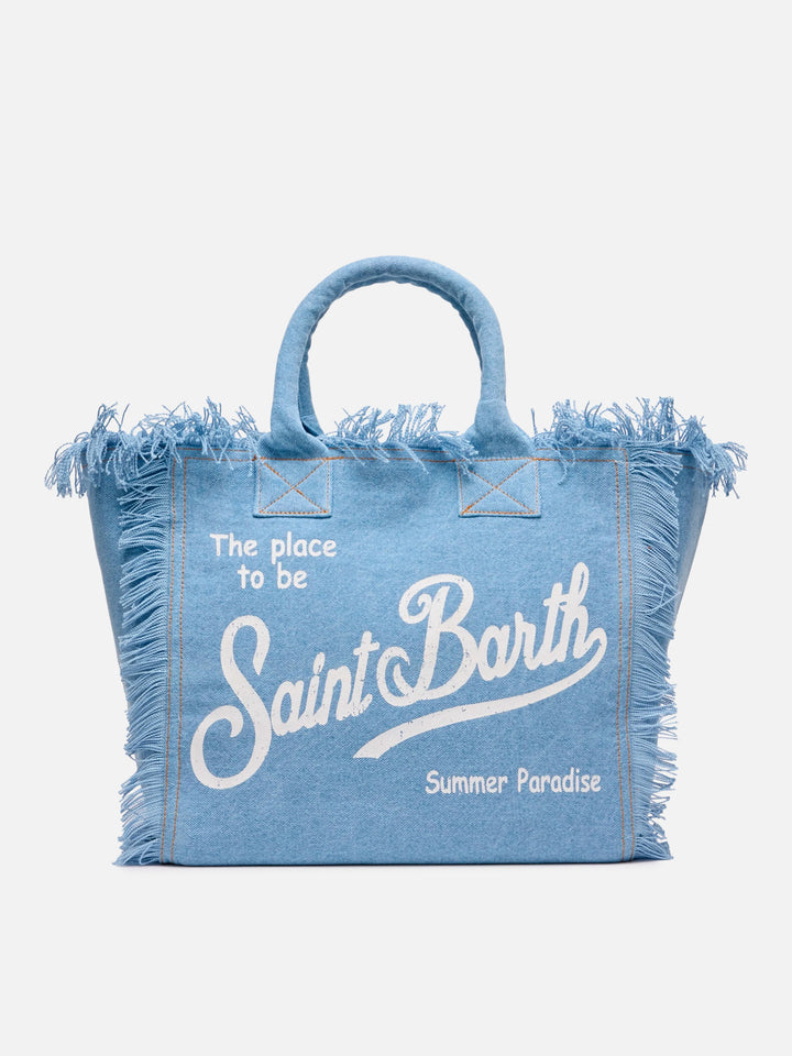Borsa a spalla Vanity in tessuto denim chiaro