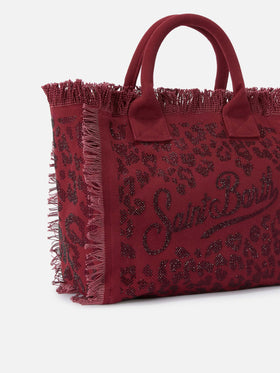 Borsa Vanity regular in canvas leopardato con strass