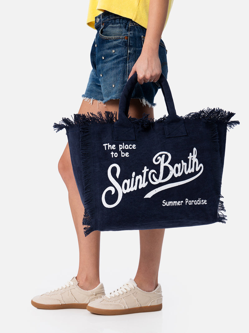 Navy blue cotton canvas Vanity tote bag