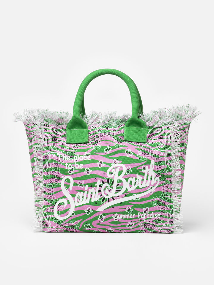 Einkaufstasche aus Baumwollcanvas mit Zebra- und Bandana-Print
