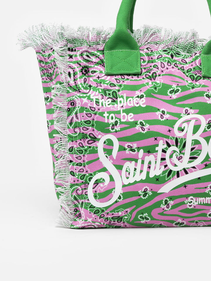 Einkaufstasche aus Baumwollcanvas mit Zebra- und Bandana-Print