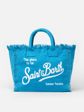 Borsa tote Vanity in tela di cotone turchese