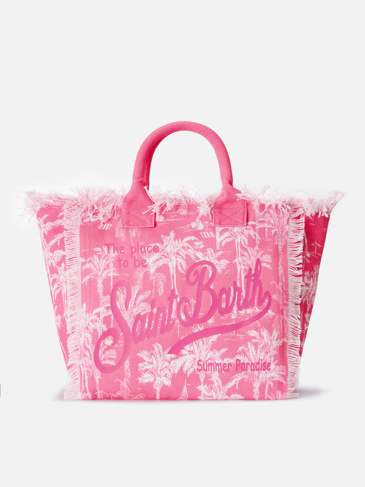Pink cotton canvas Vanity tote bag with toile de jouy  print