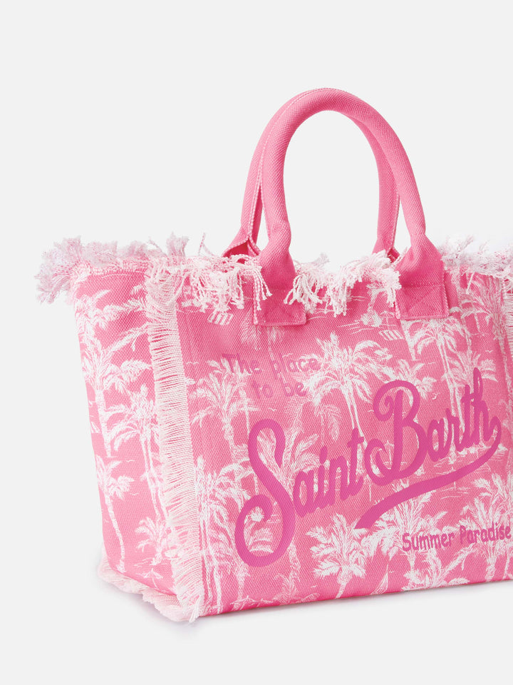 Pink cotton canvas Vanity tote bag with toile de jouy  print