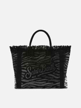 Regular Vanity canvas bag in animalier print with rhinestones