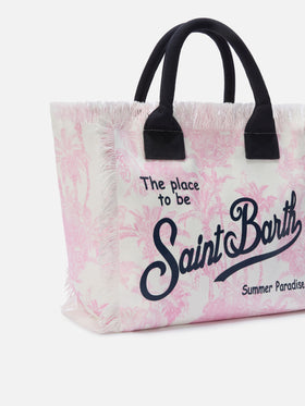 Borsa Vanity regular in canvas con stampa toile de Jouy rosa