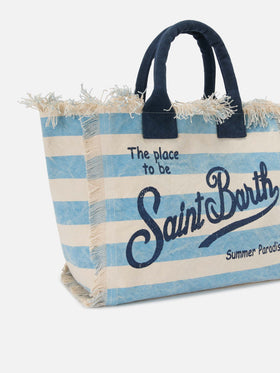 Regular Vanity canvas bag with light blue horizontal stripes