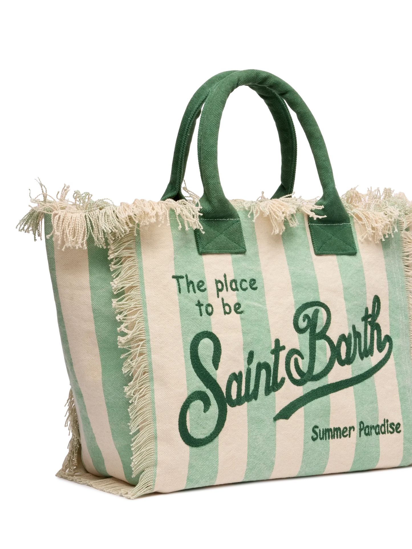 Cotton canvas Vanity tote bag with sage green striped print - MC2 Saint Barth