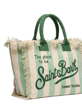 Cotton canvas Vanity tote bag with sage green striped print - MC2 Saint Barth