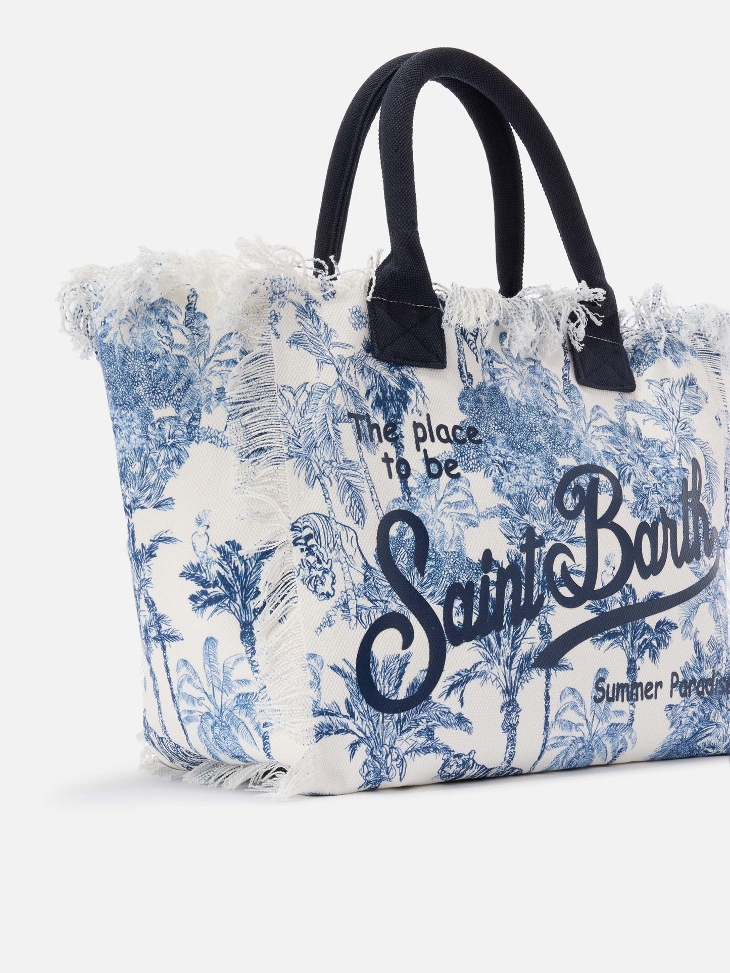 Regular Vanity canvas bag with blue toile de Jouy print