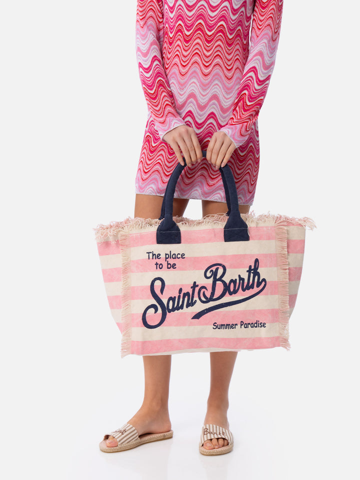 Pink striped cotton canvas Vanity tote bag