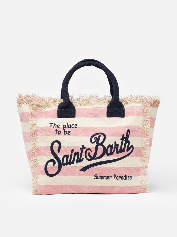 Pink striped cotton canvas Vanity tote bag