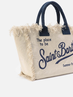 Borsa Vanity regular bianca in canvas con frange