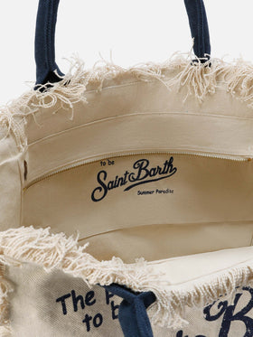 Borsa Vanity regular bianca in canvas con frange