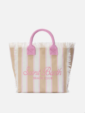 Regular Vanity canvas bag with beige vertical stripes