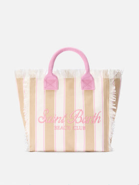 Regular Vanity canvas bag with beige vertical stripes