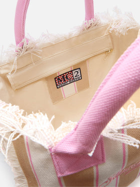 Regular Vanity canvas bag with beige vertical stripes