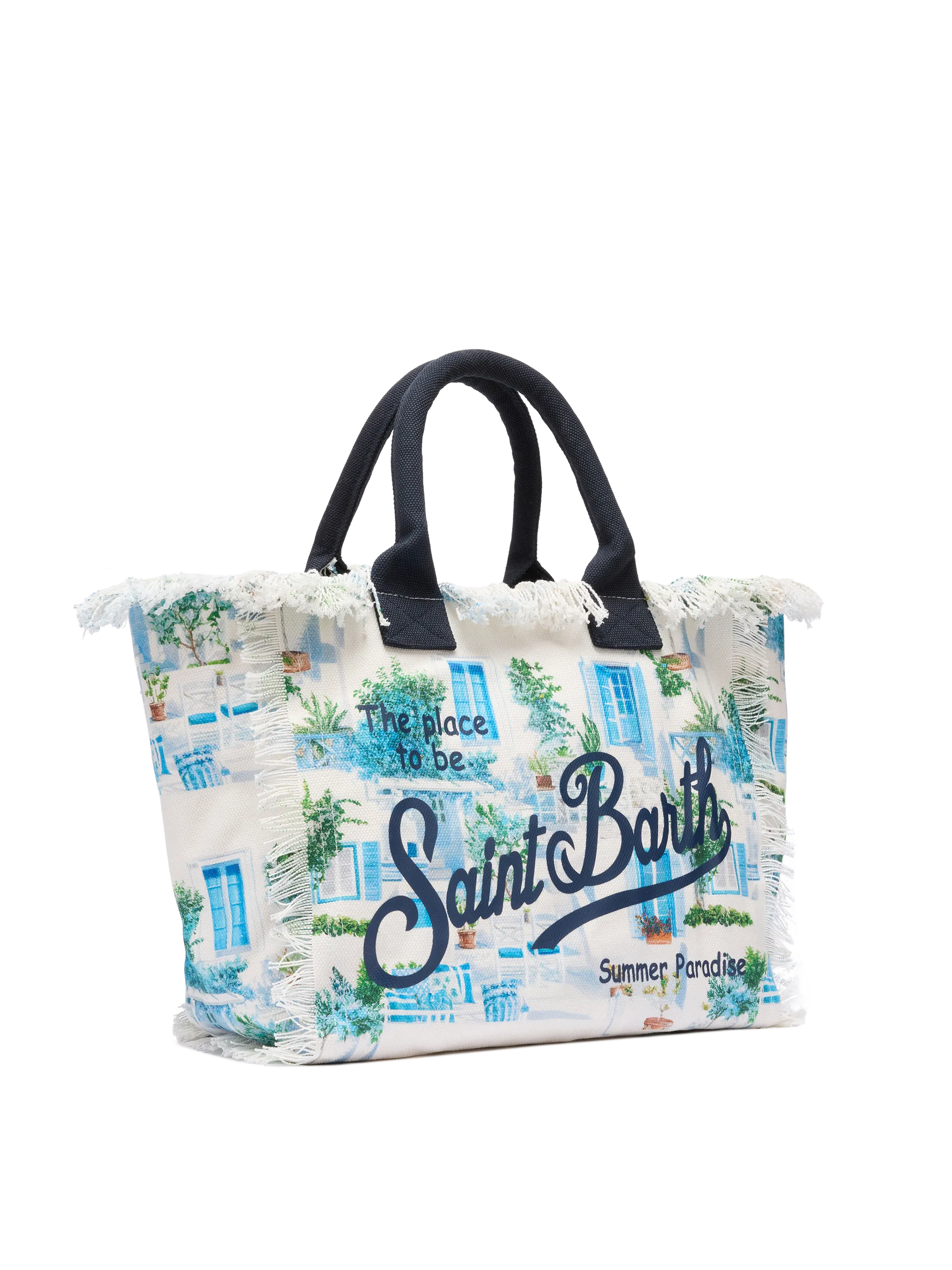Cotton canvas Vanity tote bag with Greek windows print | AI CO-CREATED DESIGN BY RICKDICK - POWERED BY RED-EYE - MC2 Saint Barth