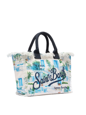 Cotton canvas Vanity tote bag with Greek windows print | AI CO-CREATED DESIGN BY RICKDICK - POWERED BY RED-EYE - MC2 Saint Barth