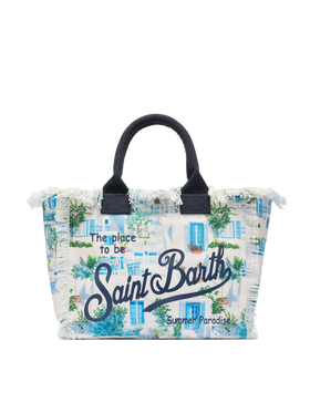 Cotton canvas Vanity tote bag with Greek windows print | AI CO-CREATED DESIGN BY RICKDICK - POWERED BY RED-EYE - MC2 Saint Barth