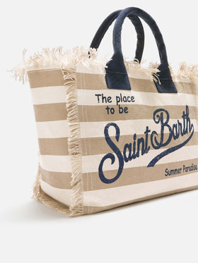 Beige canvas Vanity regular bag with horizontal stripes